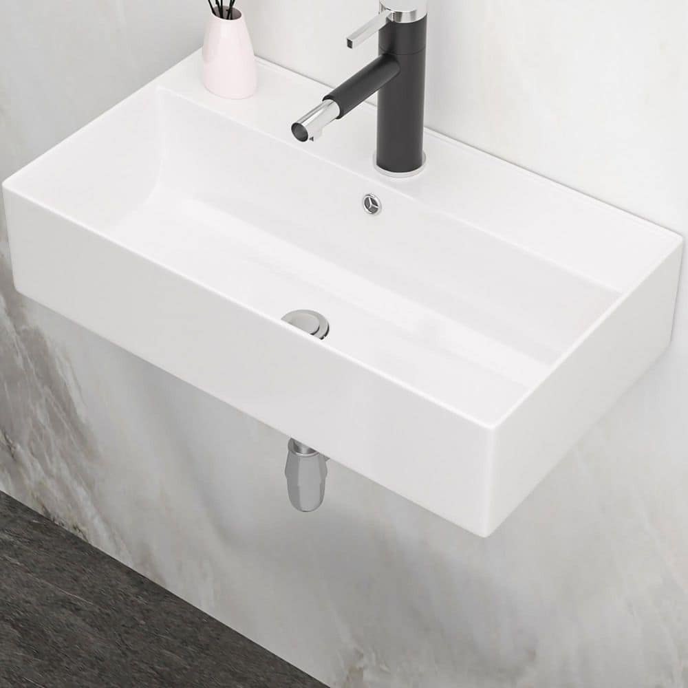 Coporesell 21 in. x 12 in. Ceramic Wall-Mounted Rectangular Bathroom Sink in White (1)