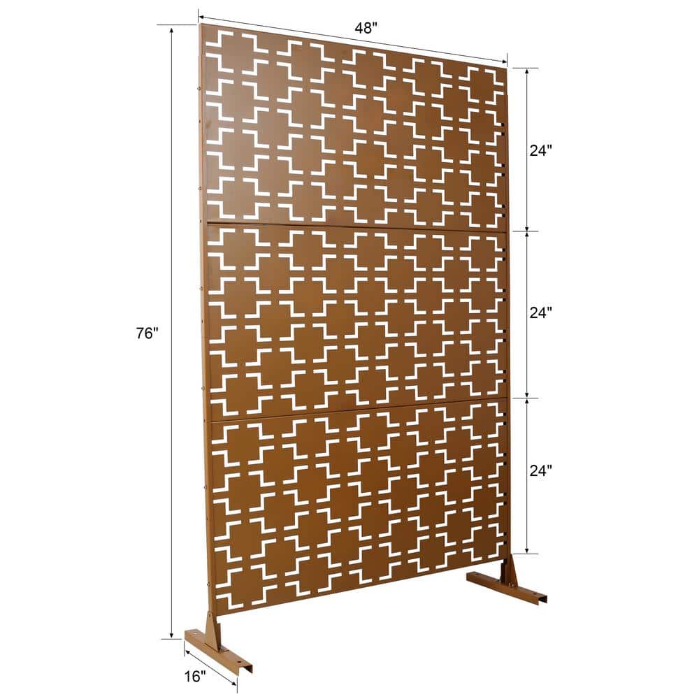 Unbranded 76 in. H x 48 in. W Brown Outdoor Steel Privacy Screen Freestanding Decorative Privacy Screen for Deck Balcony Patio (2)