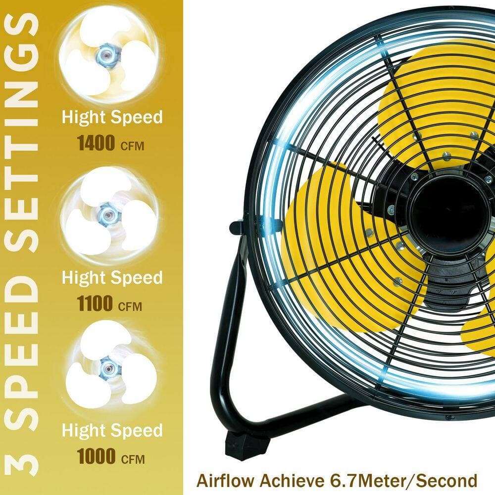 Edendirect 2-Piece 12 in. 3-Speed High Velocity Floor Fan in Black w/Adjustable Head Tilt, Heavy Duty Fan for Home Garage Workshop (3)