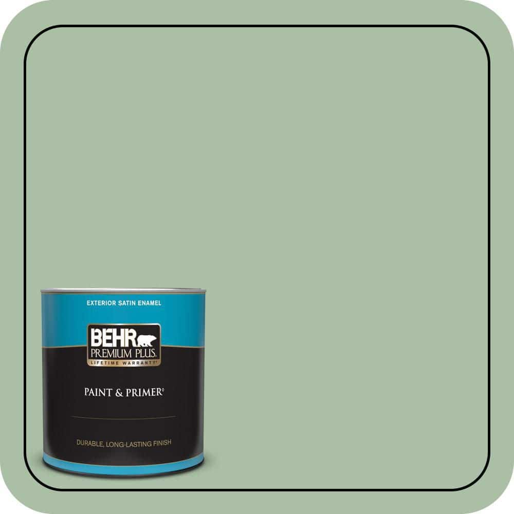 BEHR PREMIUM PLUS 1 qt. #S400-4 Azalea Leaf Satin Enamel Exterior Paint & Primer