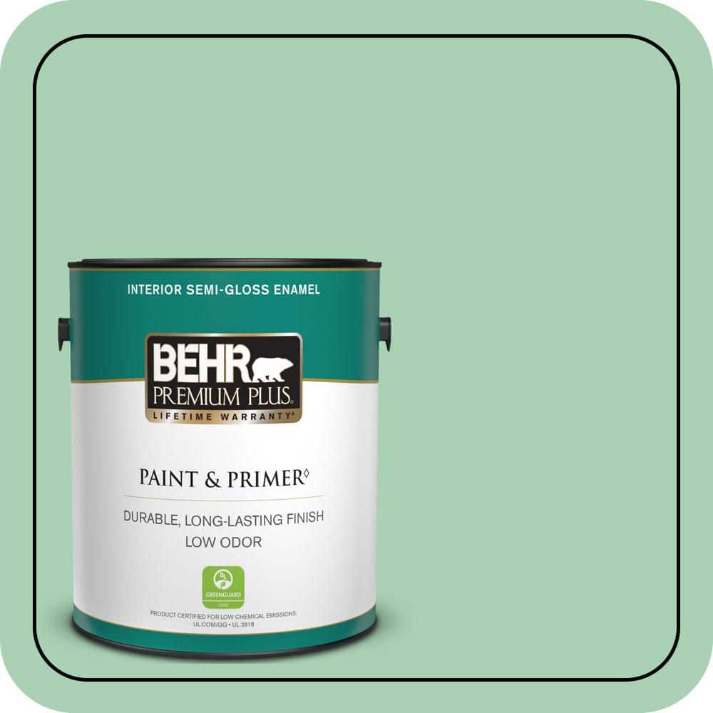 BEHR PREMIUM PLUS 1 gal. #460D-4 Aloe Essence Semi-Gloss Enamel Low Odor Interior Paint & Primer