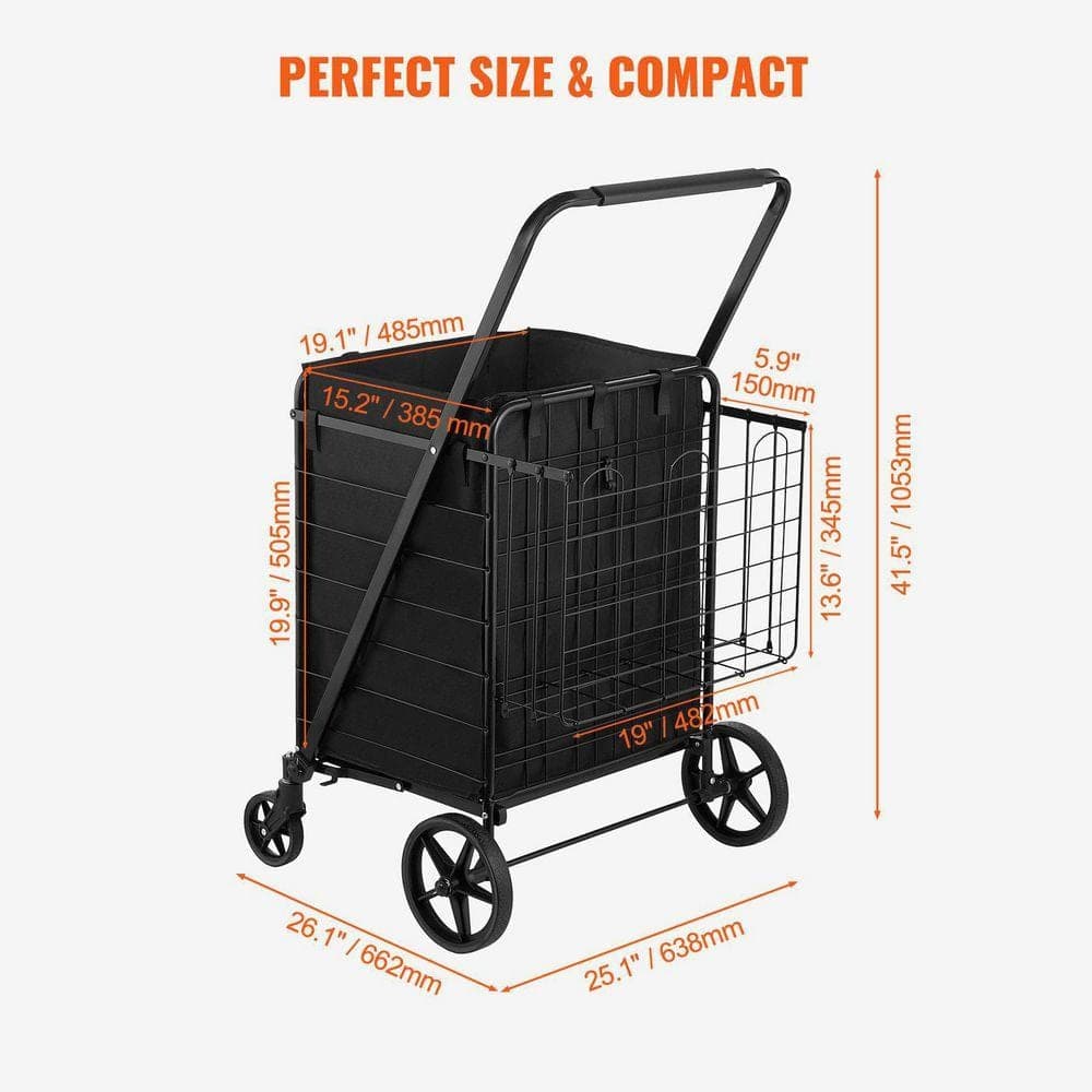 Miscool Avex 330 lb. Capacity Hand Truck Foldable Shopping Cart with Double Basket and 360° Swivel Wheels (3)