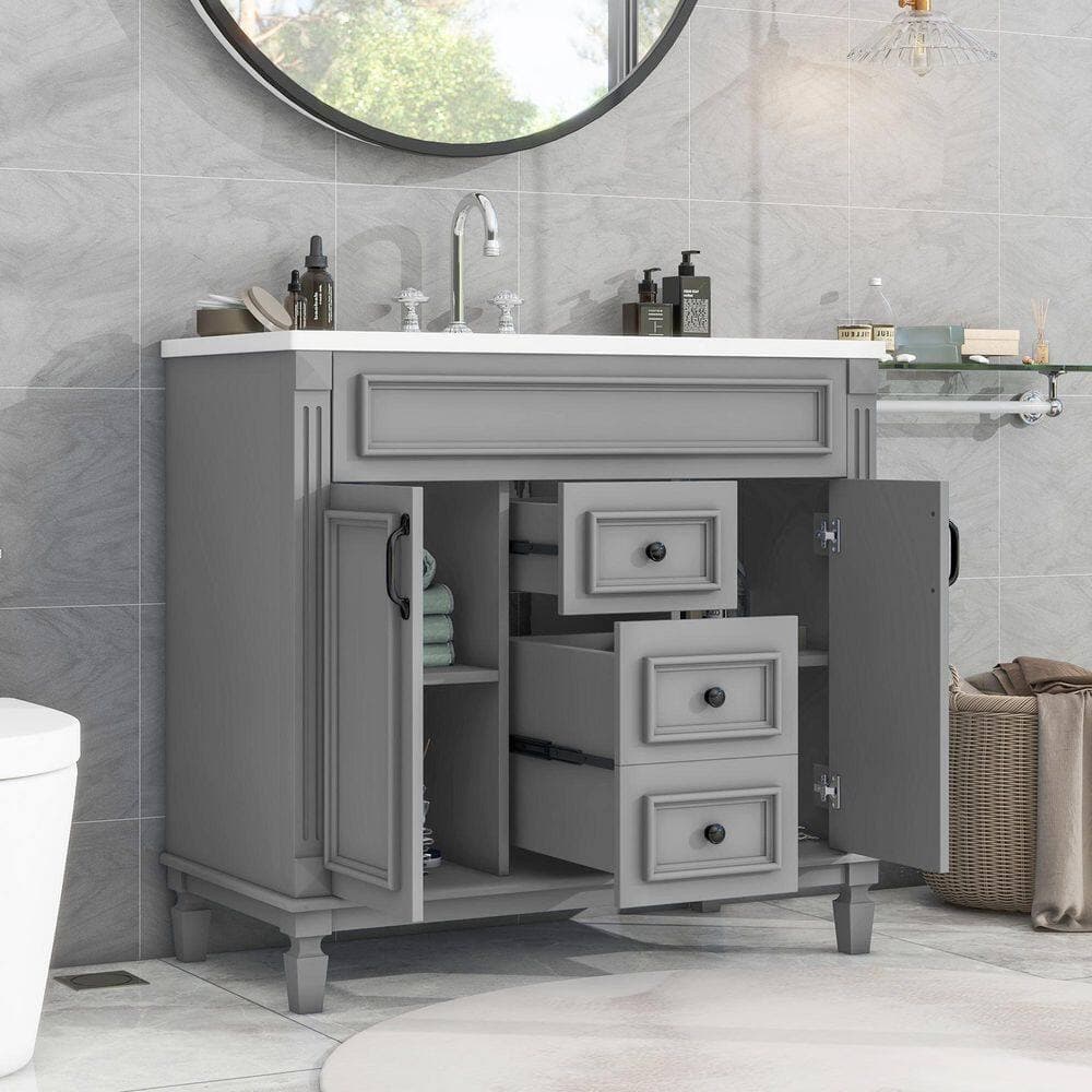 Unbranded Modern 36 in. Bath Vanity Cabinet without Top Sink Bathroom Storage with Soft Closing Doors and Drawers in Gray (2)