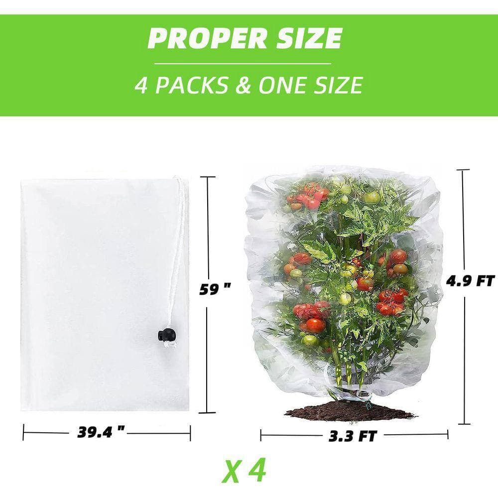 KIWDZFU 3.2 x 4.9 ft. Garden Plant Netting Insect Bag with Drawstring Protective Cover Bird Barrier Mesh 4 Pack (3)