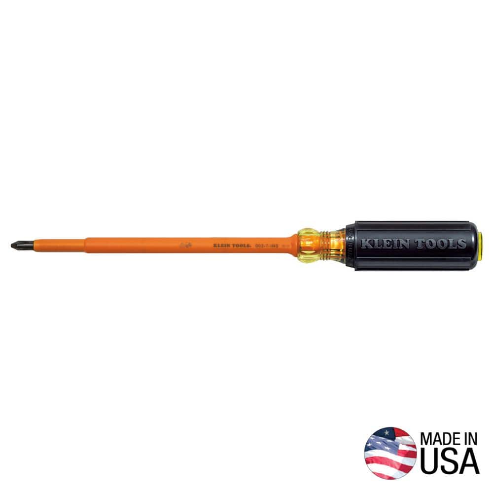 Klein Tools #2 Insulated Phillips Head Screwdriver with 7 in. Round Shank- Cushion Grip Handle (1)