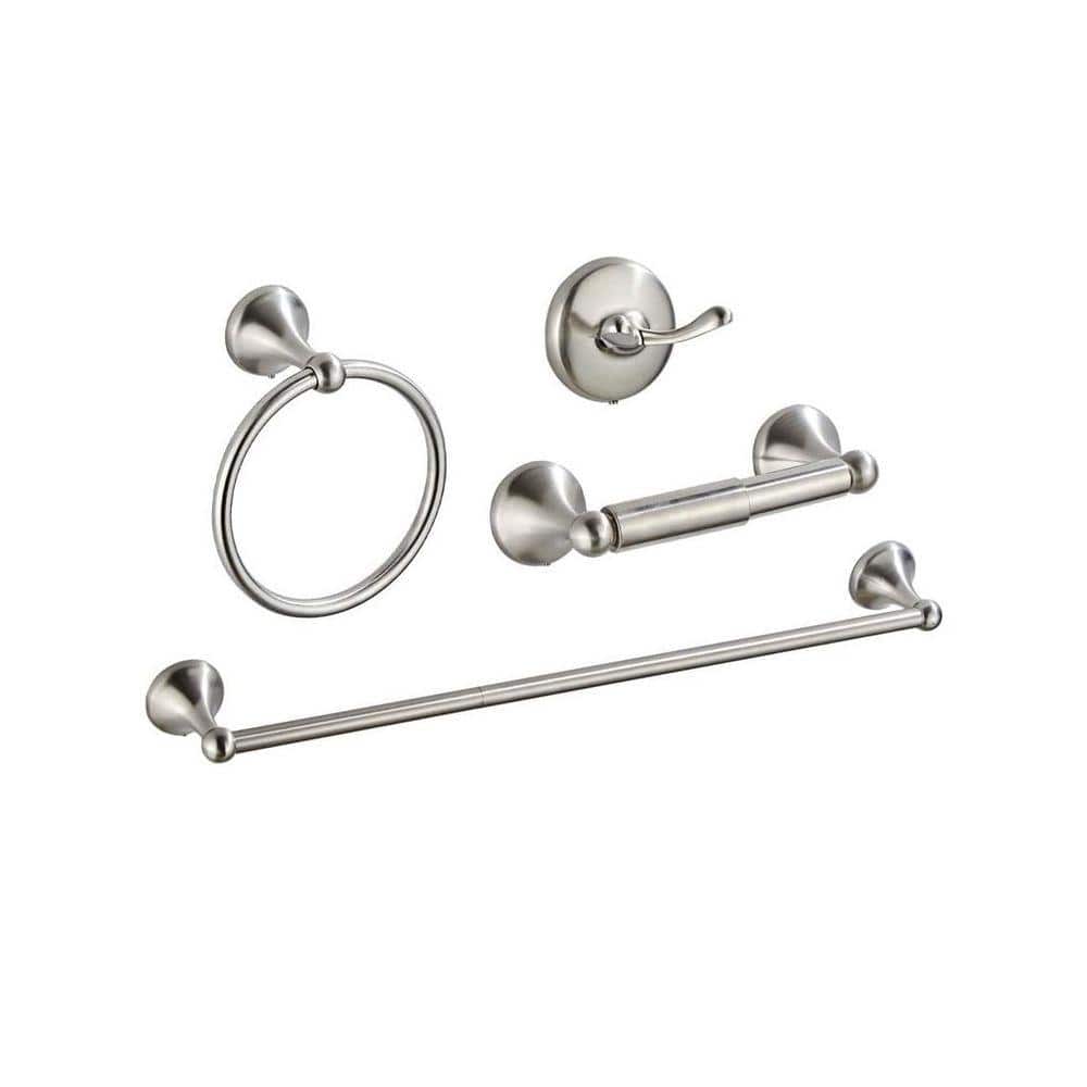 JFVKAF 4-Piece Bathroom Accessory Set with Adjustable Towel Bar, Towel Ring, Toilet Paper Holder, Towel Hook in Brushed Nickel (1)