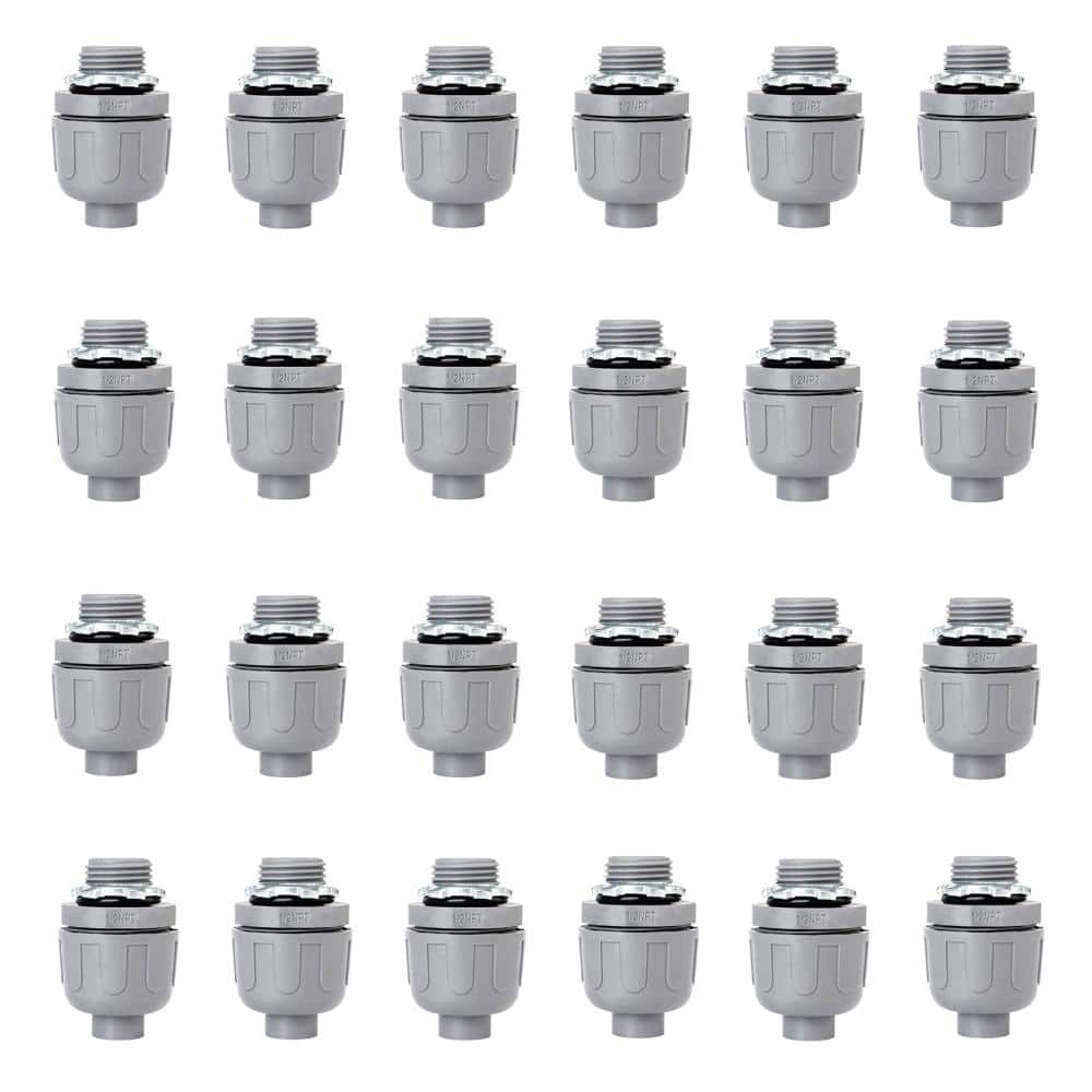 Unbranded 1/2 in Liquid Tight Straight PVC Conduit Connectors, UL Listed Non-Metallic Fittings for Flexible Conduit