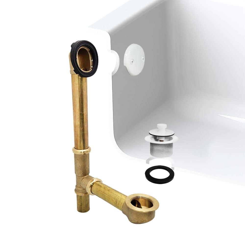 Westbrass 14 in. Brass Bath Waste and Overflow Assembly with Twist and Close Drain Plug and 2-Hole Faceplate (1)