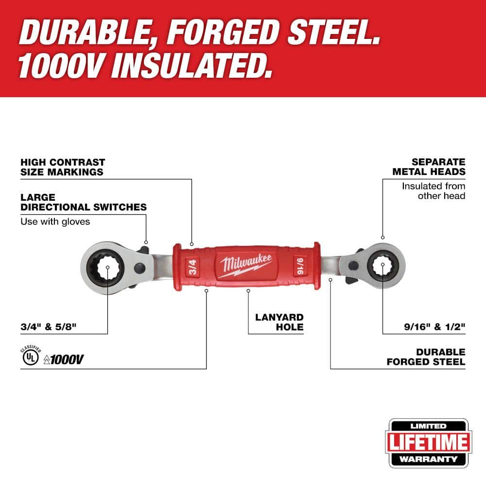 Milwaukee Lineman's 4-in-1 Insulated Ratcheting Box Wrench (2)