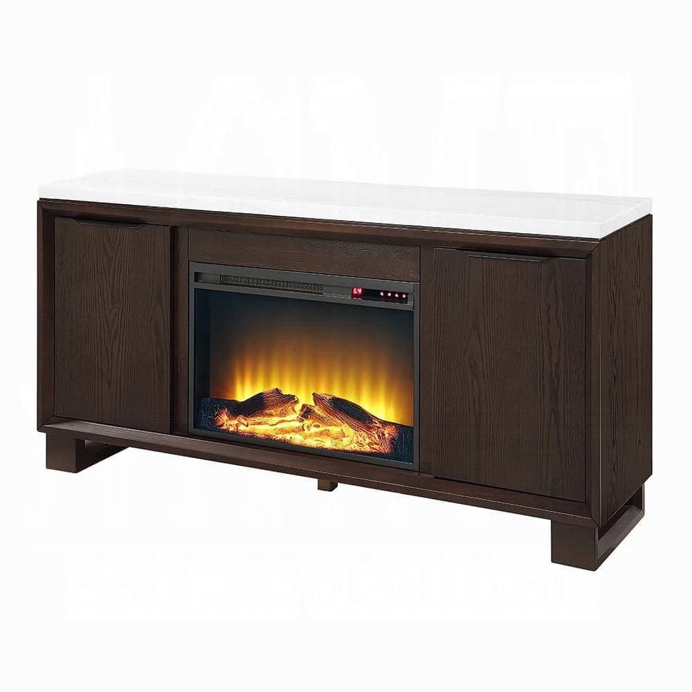 Acme Furniture Vantage 62 in. Freestanding Electric Fireplace in Natural Marble Top and Espresso