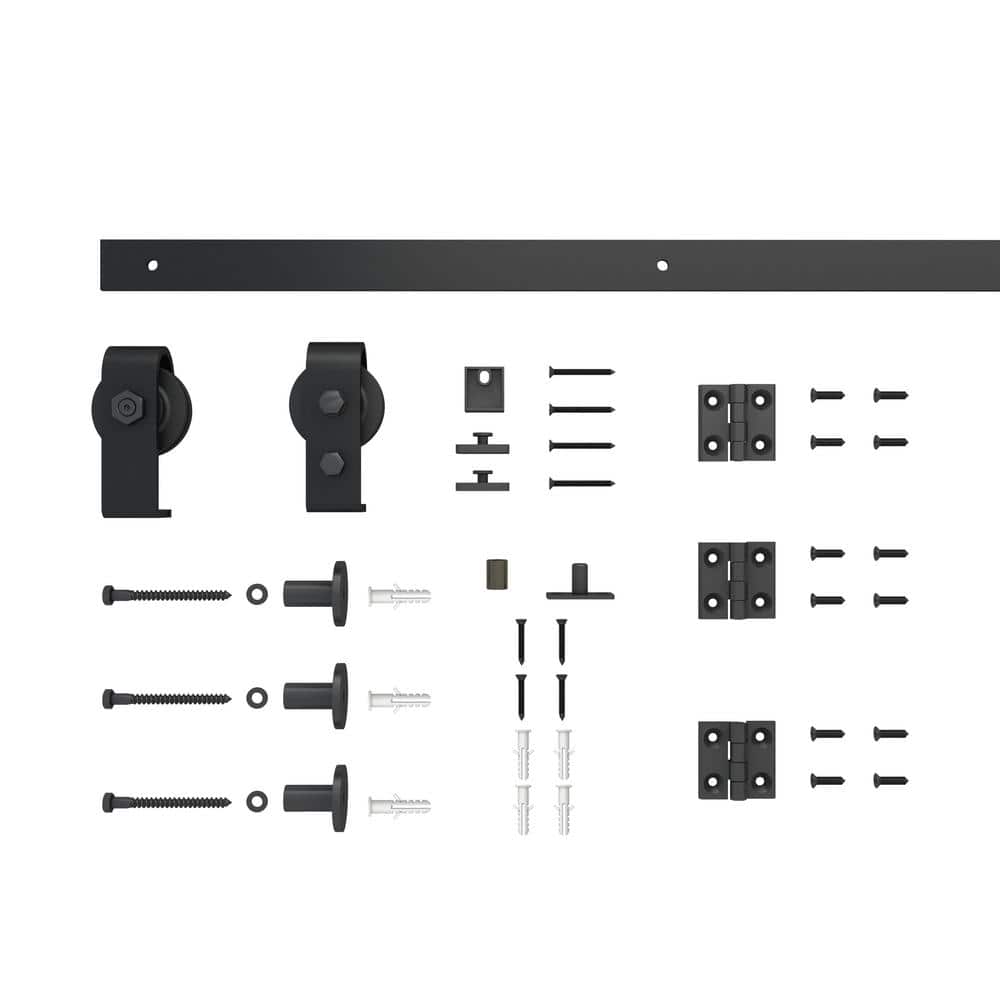 CALHOME 42 in. Black Single Bi-Fold Top Mount Sliding Barn Door Track and Hardware Kit-Door Not Included (2)