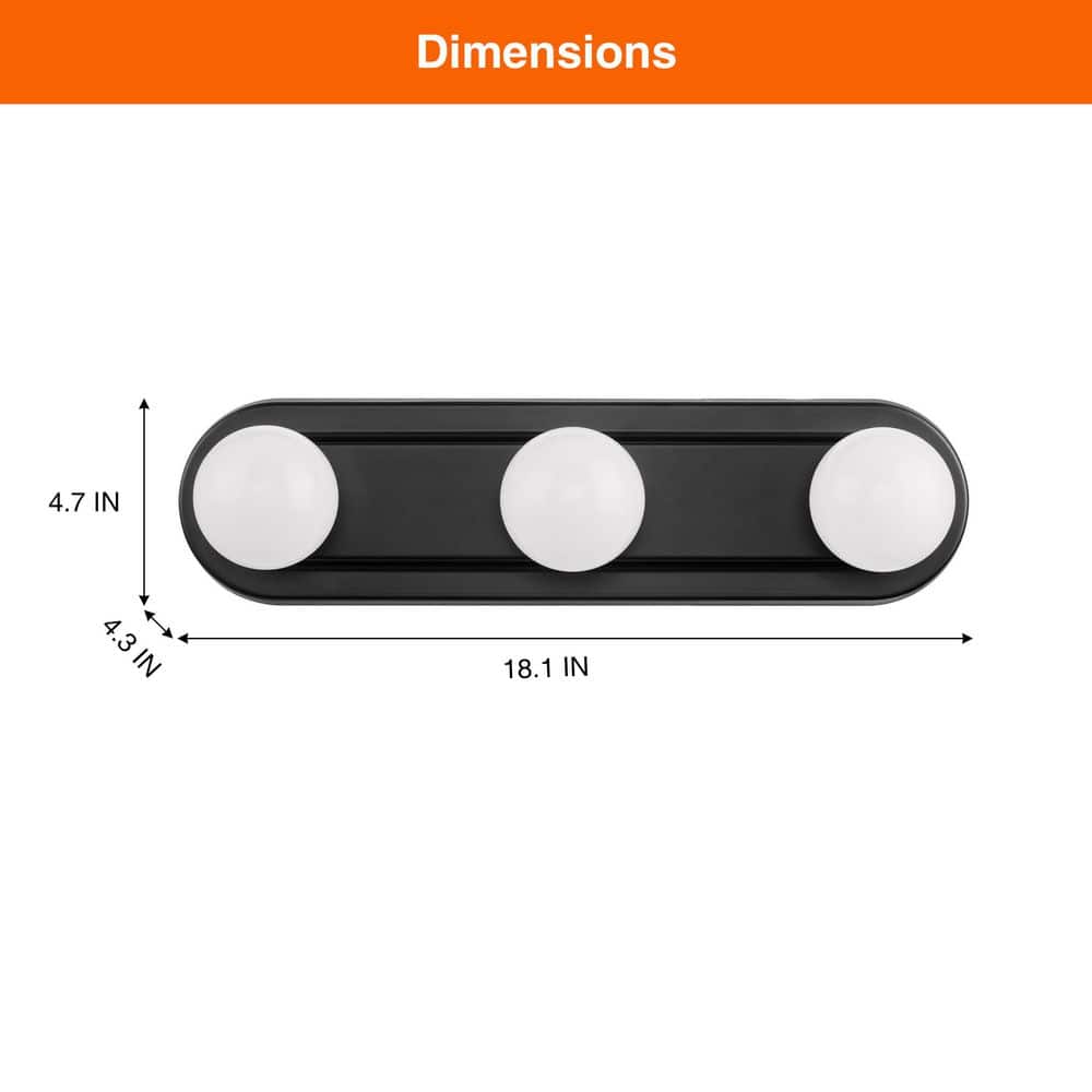 Hampton Bay Midford 18 in. 3-Light LED 5CCT Vanity Light with Interchangeable Brushed Nickel, Black and Chrome Trims (4)