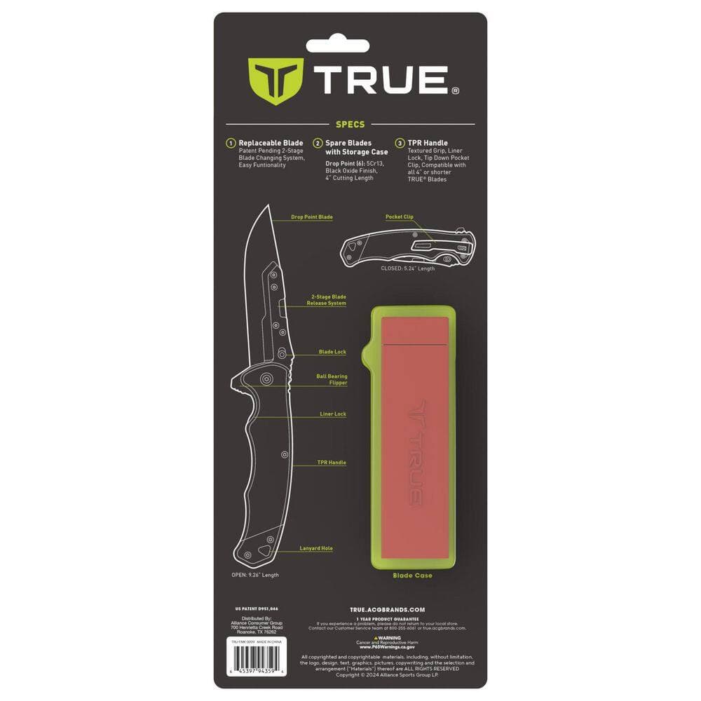 TRUE Swift Edge 4 in. Drop-Point Replaceable Blade Folding Knife with Orange Tpr Handle (2)