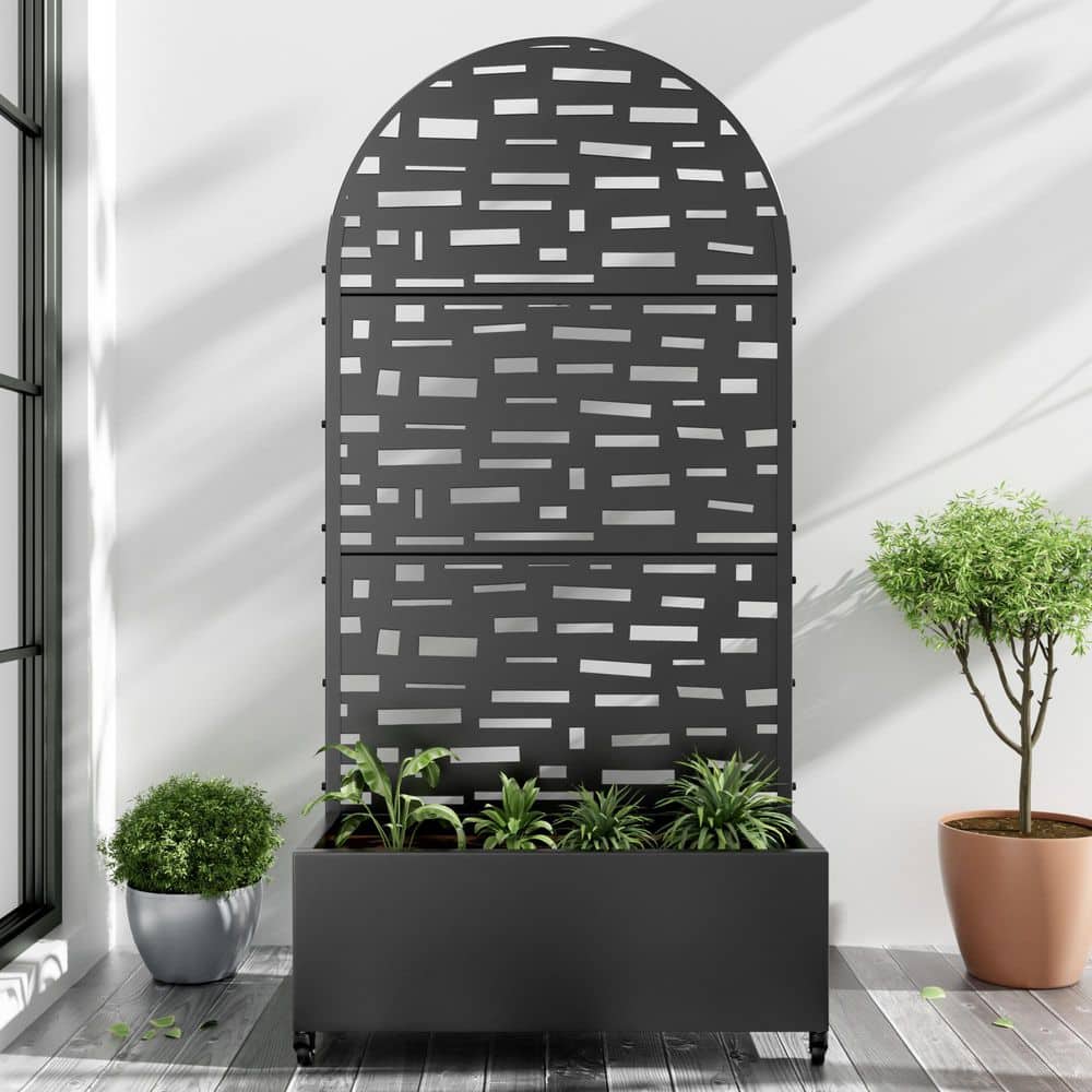 Lumioca 71.37 In. H x 35.1 In. W Black Metal Arch Outdoor Planting Box With Wide Brim Climbing Frame Wall Decor. (1)