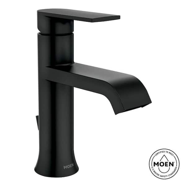 MOEN Genta Single Handle Single Hole Bathroom Faucet with Drain Kit Included in Matte Black