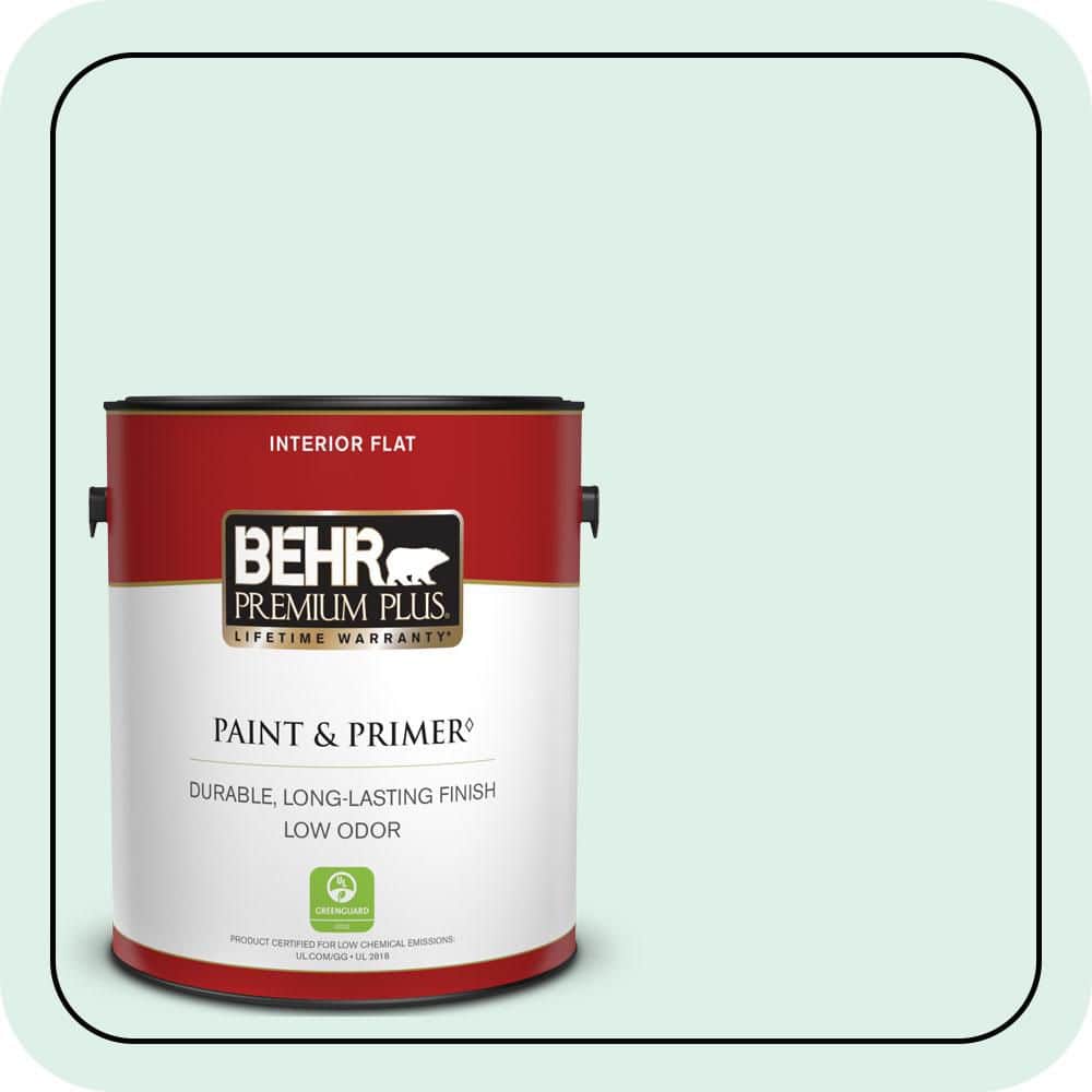 BEHR PREMIUM PLUS 1 gal. #490C-1 Ice Cube Flat Low Odor Interior Paint & Primer (1)