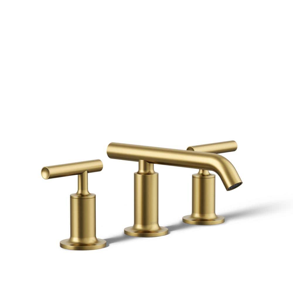 KOHLER Purist 8 in. Widespread 2-Handle Low-Arc Bathroom Faucet in Vibrant Brushed Moderne Brass with Low Lever Handles (1)