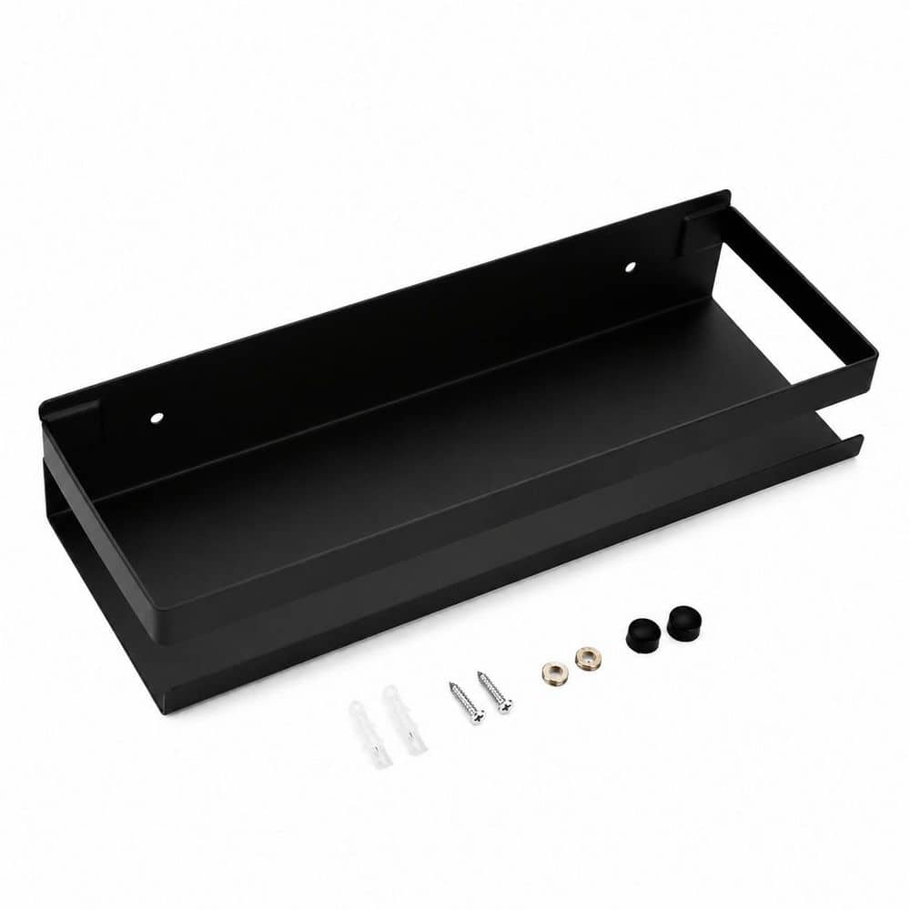 Unbranded 12 in. Wall Mounted Stainless Steel Shower Shelf Rustproof Bathroom Storage Rack with Guard Rail Black (1)