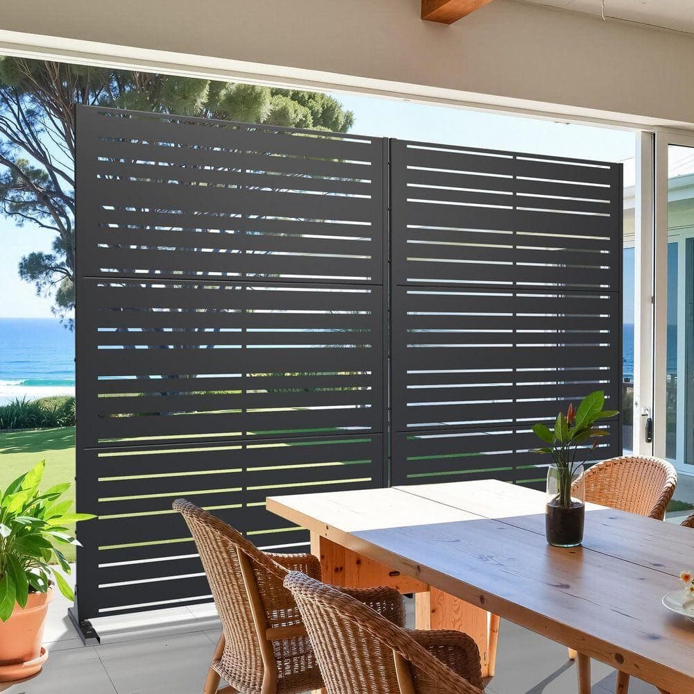 Lirago 72 in. H x 47 in. W Black Outdoor Metal Privacy Screen Garden Fence Wall Applique (2)