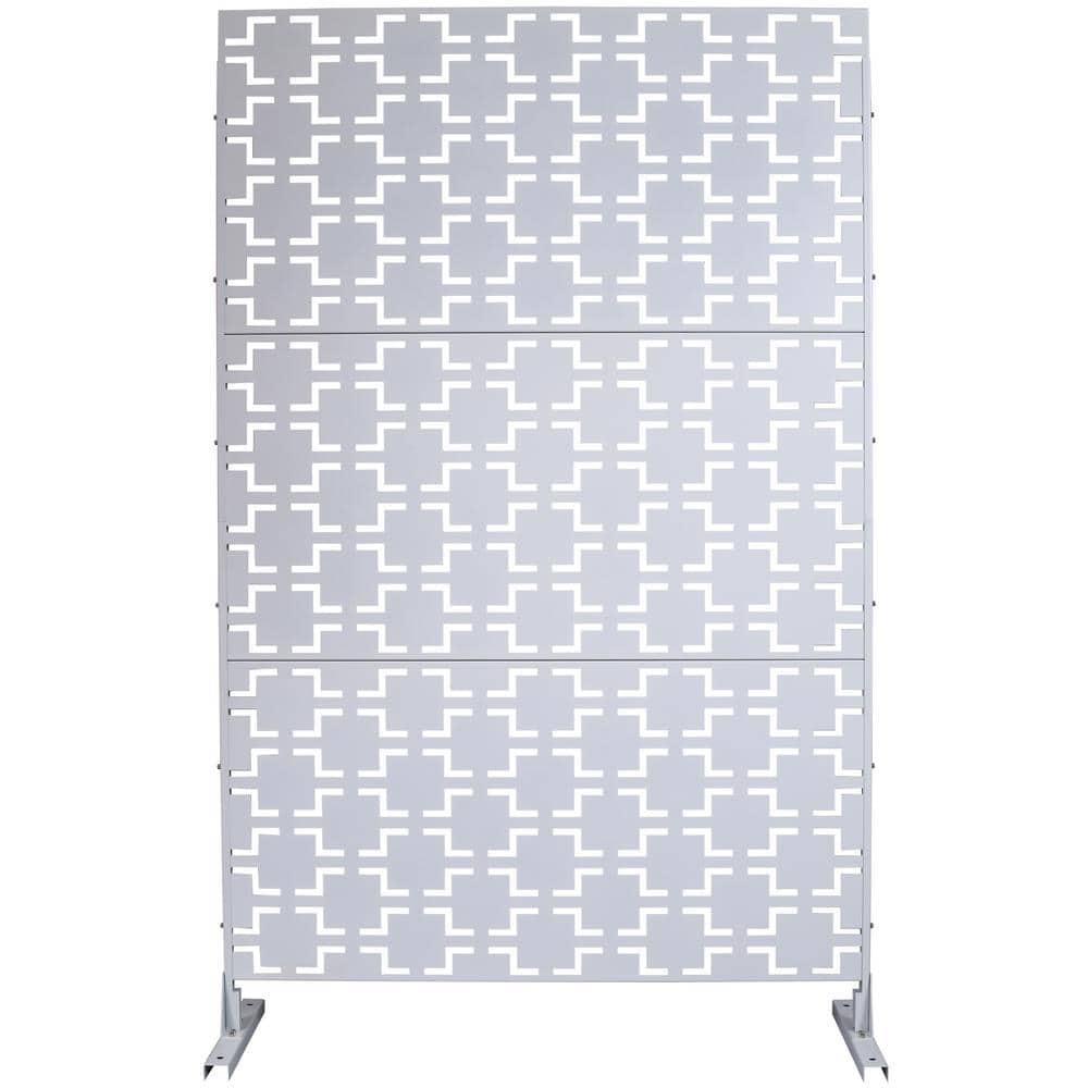 Zeus & Ruta 6.3 ft. H x 4 ft. W White Metal Privacy Screen Freestanding Decorative Privacy Screen (3-Panels) (1)