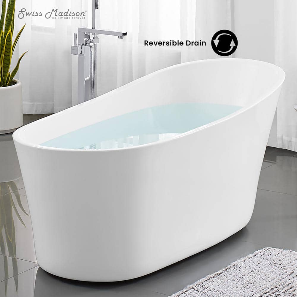 Swiss Madison Sublime 67 in. Acrylic Single Slipper Flat Bottom Non-Whirlpool Freestanding Oval Soaking Bathtub in White (2)