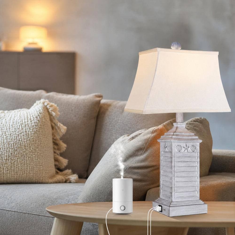 Unbranded Coastal Resin Table Lamps Set of 2 with USB A and C Ports, 3 Color Temperature, White Linen Shade 24 (3)