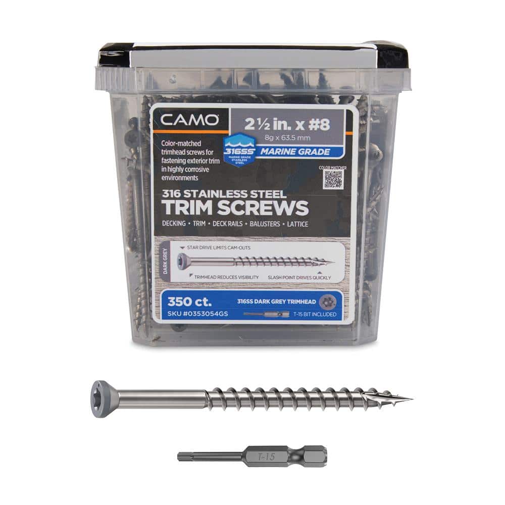 CAMO 2-1/2 in. #8 316 Stainless Steel Dark Gray Premium Star Drive Trim Screws (350-Count) (1)