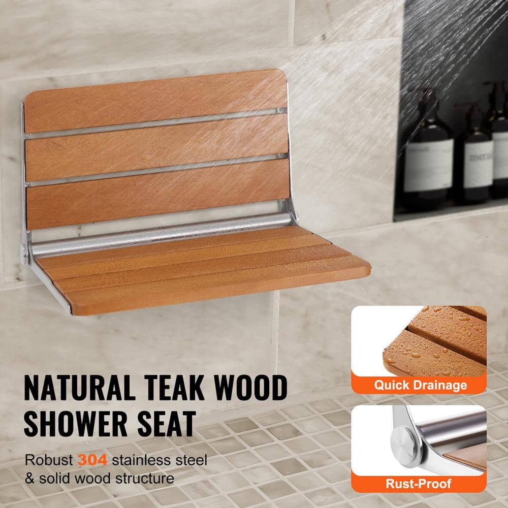 SVOPES Folding Teak Shower Seat, 20.9 in. x 16 in. Wall-Mounted Fold Up Shower Bench, 227 kg (500 lbs.) Capacity (2)