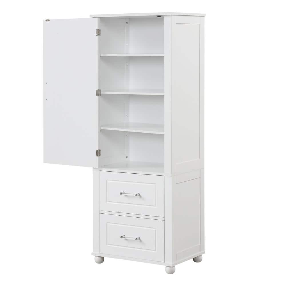 Unbranded Modern 23 in. W x 15.9 in. D x 61.4 in. H White Freestanding Tall Bathroom Storage Linen Cabinet with Two Drawers (3)