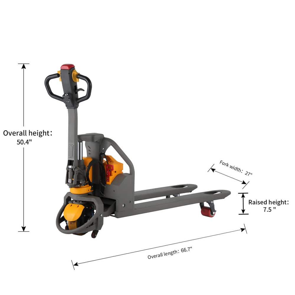 TORY CARRIER 3300 lbs. Capacity Semi Electric Pallet Jack with 48-Volt/20AH Lithium Battery and 48 x 27 in. Fork Size Yellow (2)