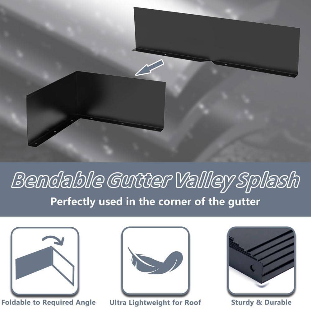 Angel Sar 2-Pieces 15.7 in. x 4 in. Black Aluminum Gutter Valley Splash Guard, Rain Drip Gutter Guard for House Shingle Roof (3)