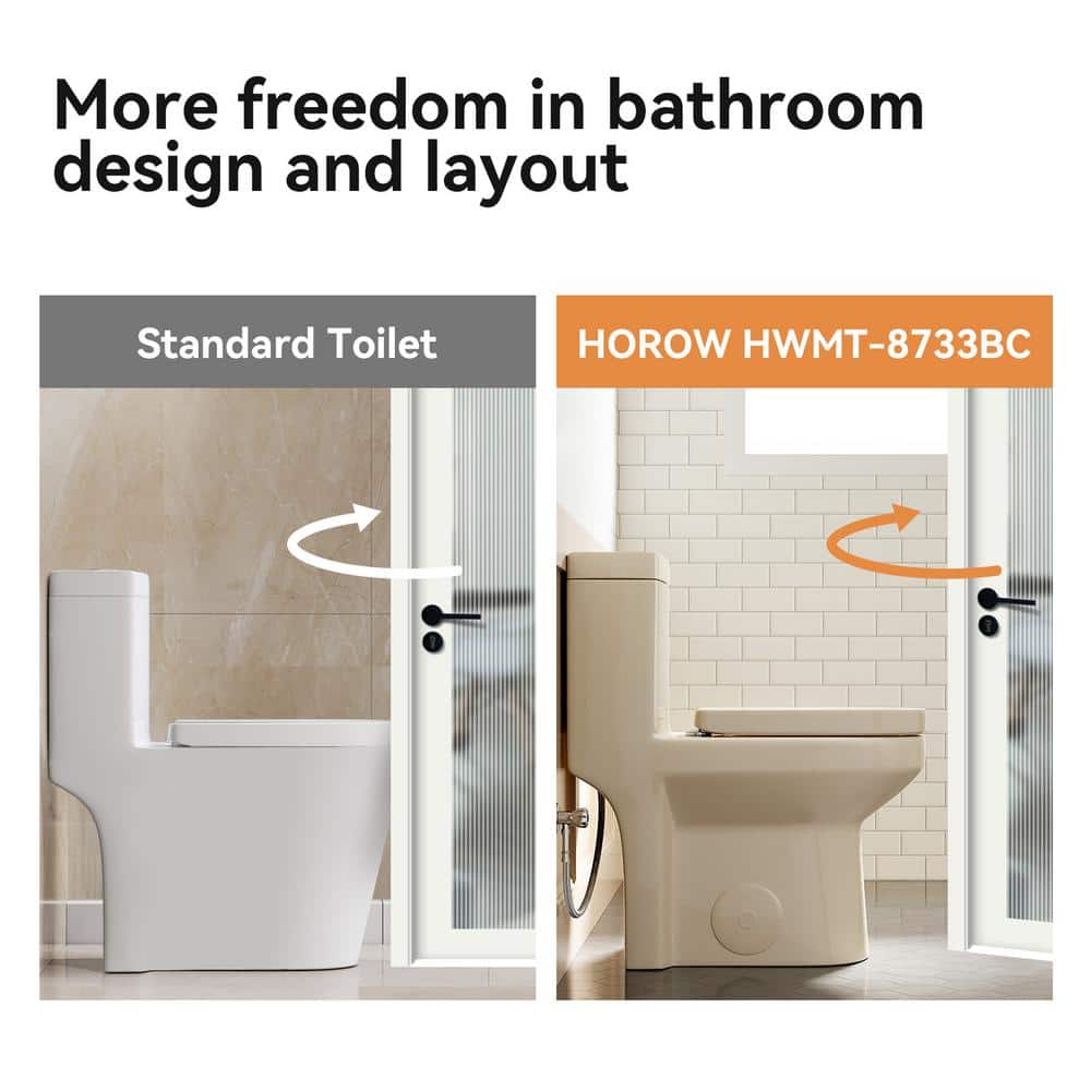 HOROW 1-piece 0.8/1.28 GPF Dual Flush Round Toilet in Biscuit with Quick-Release Seat Included (3)