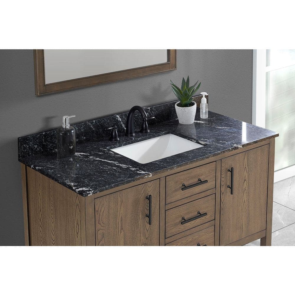 Unbranded Tile and Top 49 in. W x 22 in. D Granite White Rectangular Single Sink Vanity Top in Storm Black (3)
