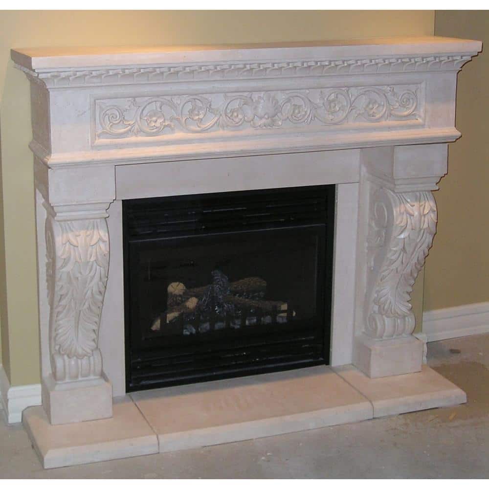 Historic Mantels Chateau Series King Henry 50 in. x 62 in. Cast Stone Mantel (3)