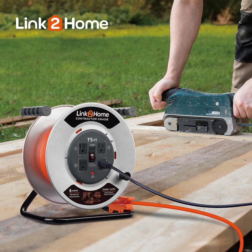 Link2Home 75 ft. 12/3 Extension Cord Storage Reel with 4 Grounded Outlets and Overload Protection (3)