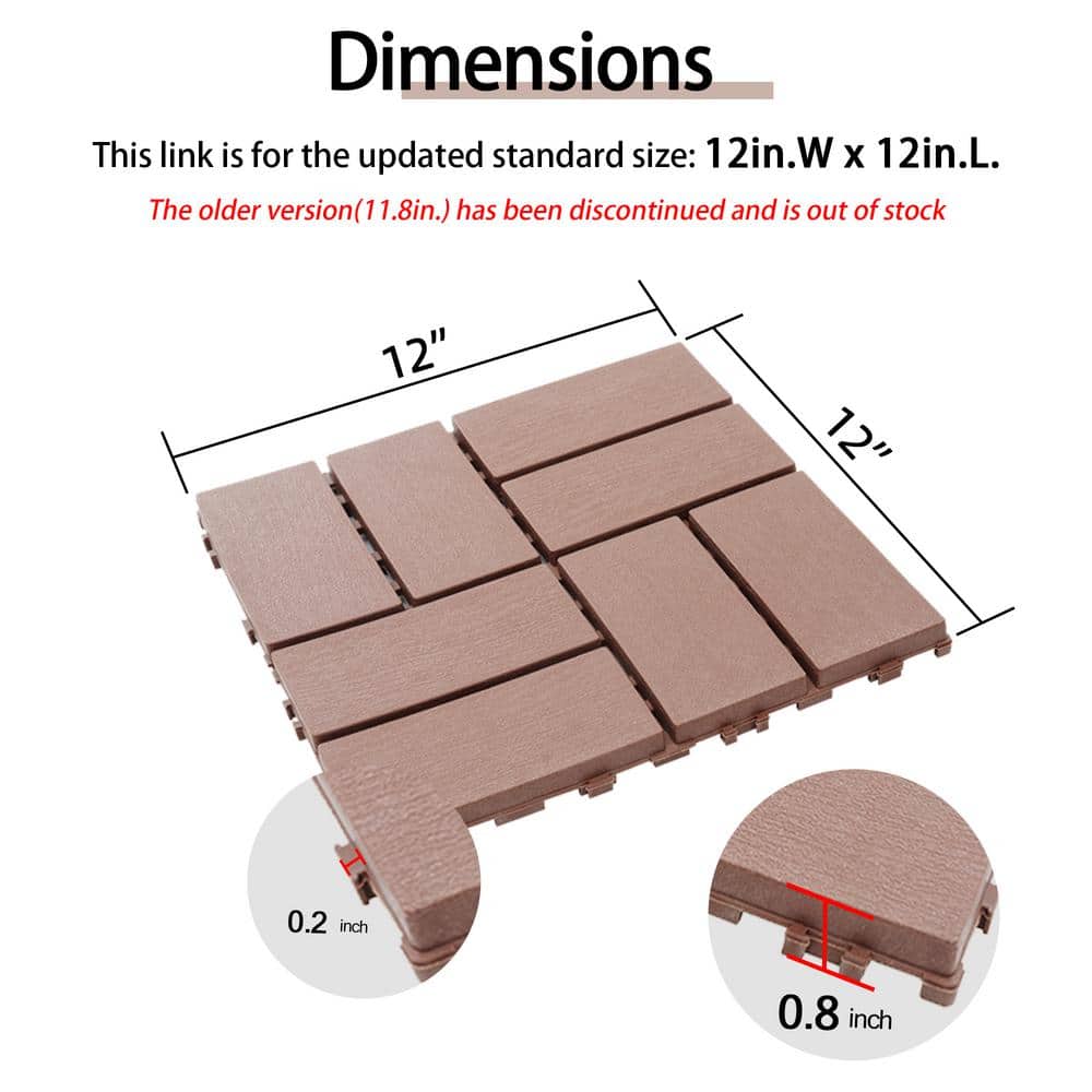 GOGEXX 12 in. W x 12 in. L Outdoor Backyard Pattern Square PVC Interlocking Flooring Deck Tiles (Pack of 44 Tiles)in Brown (2)