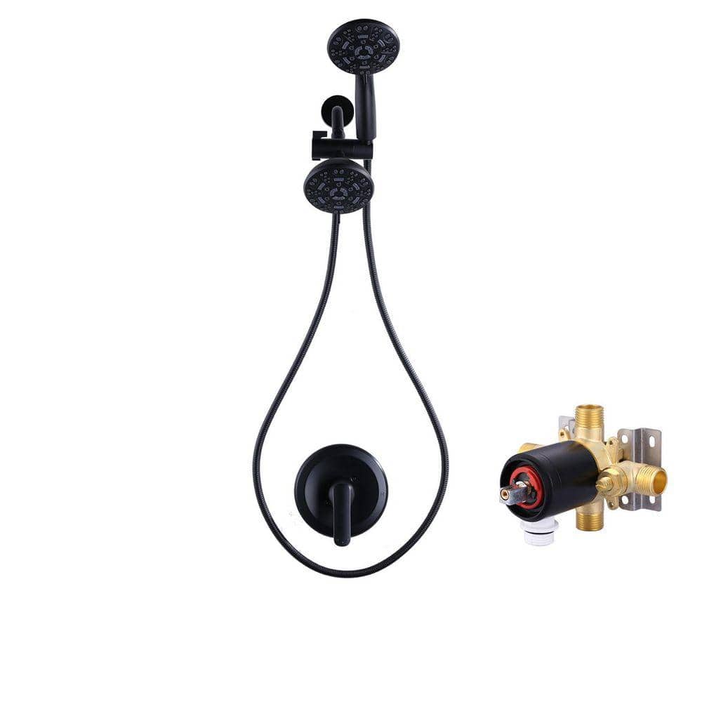 ALEASHA Single-Handle 7-Sprays Shower Faucet 1.8 GPM with Pressure-Balancing Valve in Matte Black (1)
