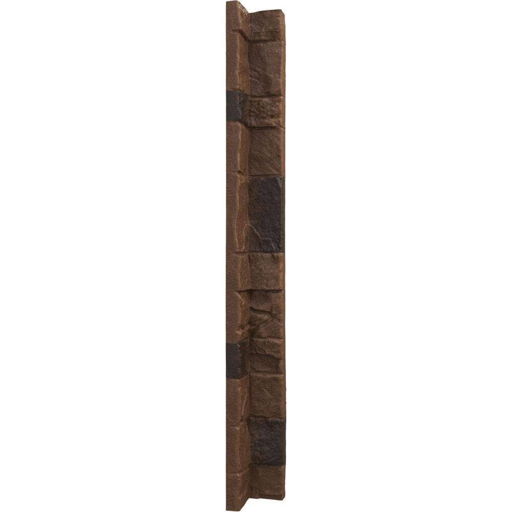 Ekena Millwork Universal Inside Corner for EverStone Faux Stone Siding Panels, 3"W x 3"D x 48"H, Weathered Brown Color (3)