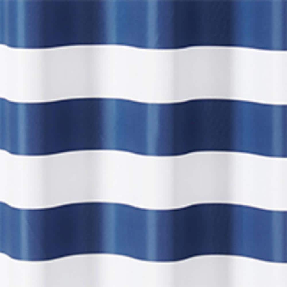 Hookless Cabana Stripe 71 in. W x 74 in. L Polyester Shower Curtain in Navy (2)