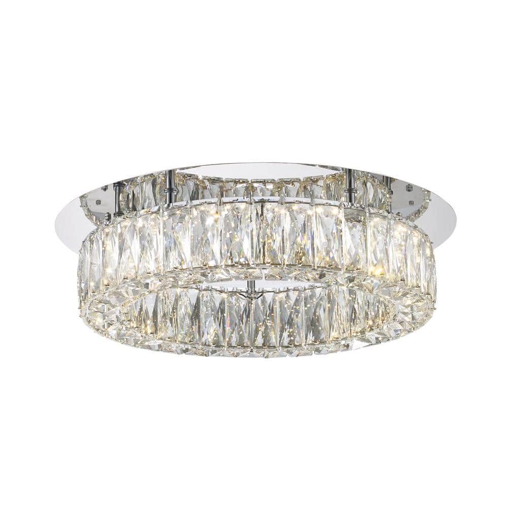 Home Decorators Collection Keighley 17.5 in. Integrated LED Chrome Flush Mount Ceiling Light Fixture with Crystal Shade (3)