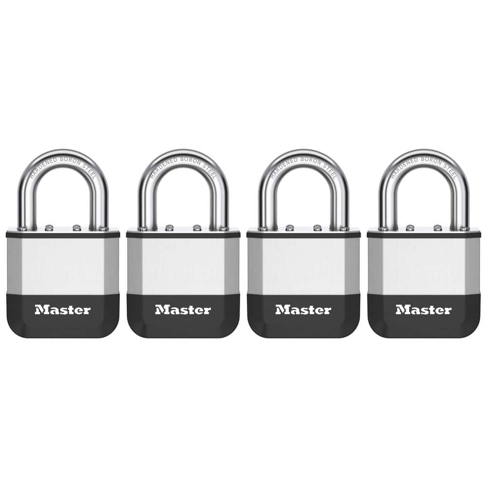 Master Lock Elite Heavy Duty Lock with Hardened Boron Steel Shackle, 2 in. wide, 1 in. Shackle; Four-Pack