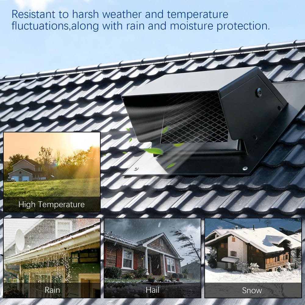 Jeedeson 6 in. Black Galvanized Steel Static Roof Vent Cap with Damper & Mesh, Bathroom Exhaust Roof Vent for Ventilation System (3)