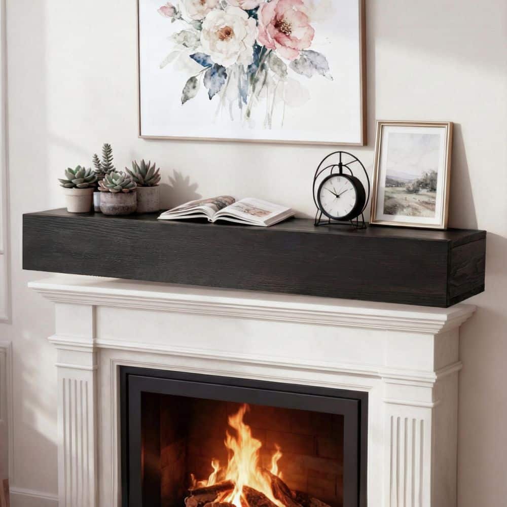 Anqtovp 9 in. W x 6 in. H x 60 in. D Wood Rectangle Shelf Wall-Mounted & Floating in Black