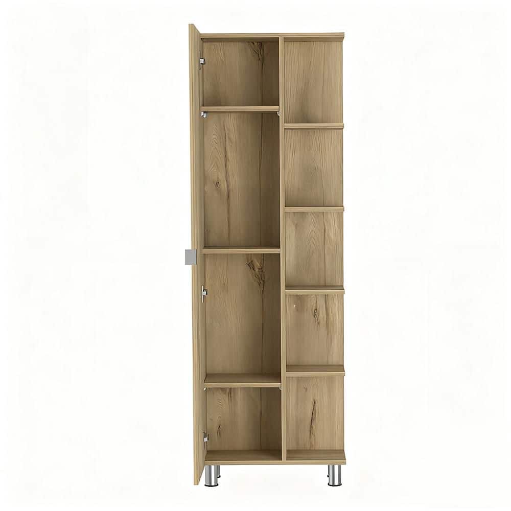 Tahanbath 8.50 in. W x 20.20 in. D x 62.20 in. H Brown Particle Board Freestanding Linen Cabinet with 9-Shelves in Light Oak (1)