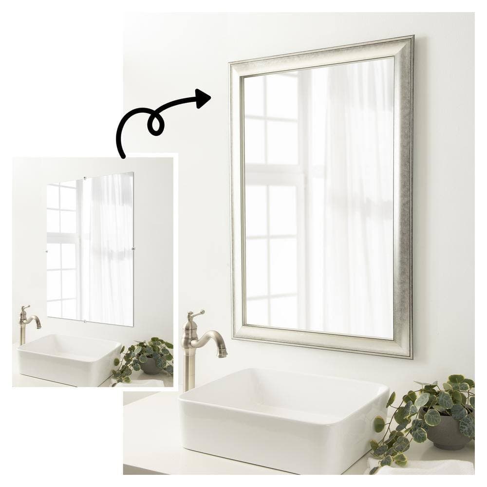 Amanti Art Mirror Makeover Flair Silver Patina 29.25 in. W x 37.25 in. H Bathroom Mirror Frame Border Kit-Fits a 28 x 36 Mirror (3)