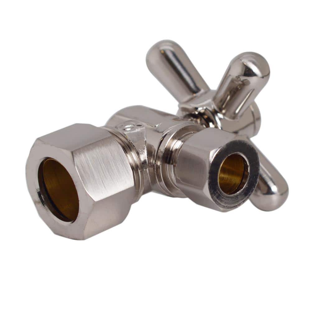 Westbrass 1/2 in. Nominal Compression Cross Handle Angle Stop Toilet Supply Kit in Stainless Steel (2)