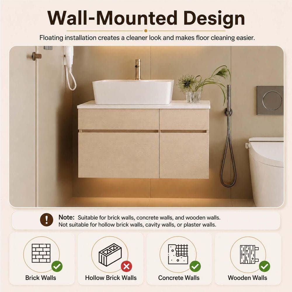 Bezeit 31.5 in. Wall Mounted Bath Vanity with Top and Ceramic Vessel Sink (Self Assembly Needed) (3)