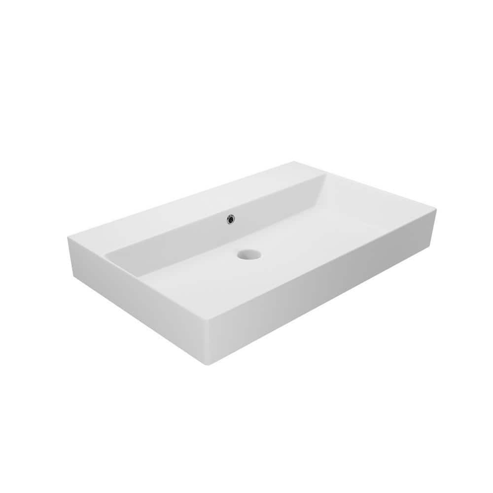 WS Bath Collections Energy Wall Mounted/Vessel Sink 70 Matte White Ceramic Rectangular without Faucet Hole