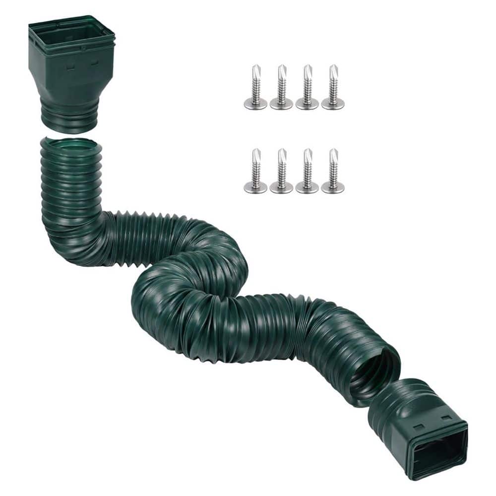 Unbranded 11.5 in. Green Plastic PE Flexible Downspout Extension w/ Adapter, Bendable Gutter Drainage, Home Foundation Protection