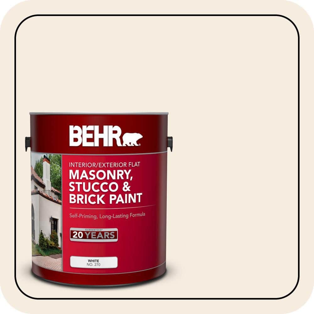 BEHR 1 gal. #OR-W10 White Flour Flat Interior/Exterior Masonry, Stucco and Brick Paint (1)